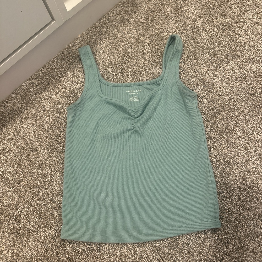 American Eagle Outfitters Green Fitted Ruched Tank Top